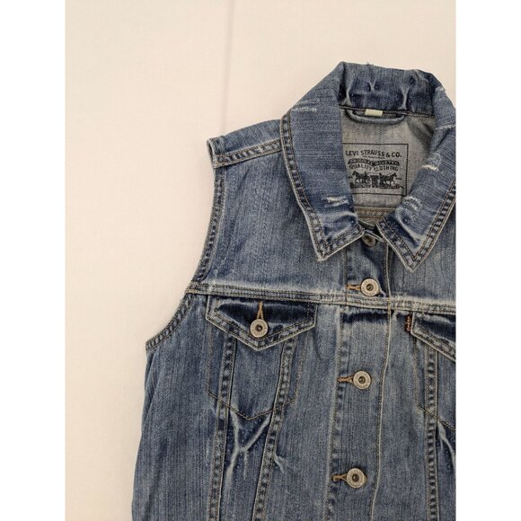 Vintage Y2K Levis Denim Vest Jacket Women Size M Distressed Grunge Western Retro - Picture 8 of 11